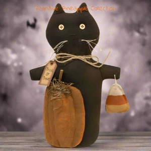 Primitive Halloween 9,5" schwarz gruselig Katze Stoff Regal Sitter Puppe - Bild 1 von 2