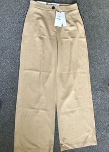 BNWT Bershka Ladies Beige Wide Leg Trousers- Size 38 - Picture 1 of 3