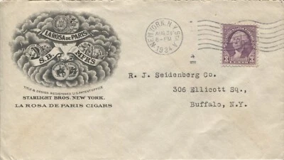 New York NY Advertising Cover Starlight Bros. La Rose de Paris cigars 1934 - Image 1 of 3