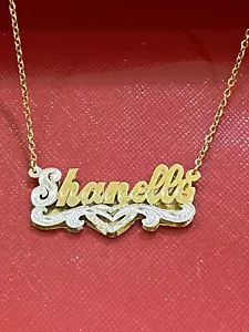PERSONALIZED 14K GP 3D DOUBLE PLATED SCRIPT NAME PLATE NECKLACE ANY NAME /s2 - Picture 1 of 1