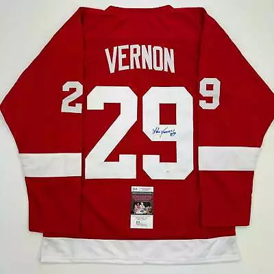 Autographed/Signed Mike Vernon Detroit Red Hockey Jersey JSA COA - Image 1 of 4