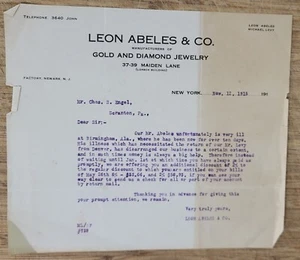 1915 Letterhead New York City Leon Abeles Hold and Diamond Jewelry - Picture 1 of 1