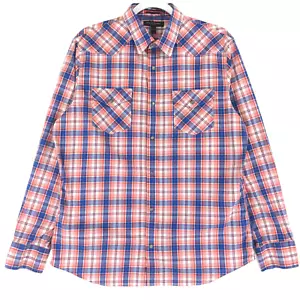 Camisa Banana Republic Pearl Snap para Hombre L Calce Ajustado Roja Azul 2 Bolsillos Mangas Largas - Imagen 1 de 8