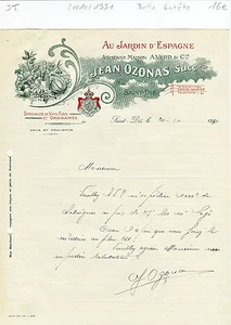 Dépt 88 - Saint Dié - Belle Entête Au Jardin d'Espagne Spécialité de Vins - 1931 - Picture 1 of 1