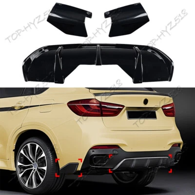 Parachoques trasero negro alerón labio trasero + ángulo de envoltura para BMW X6 sDrive35i 2015-2019 Foto 1 de 4
