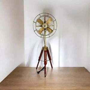 Antique Electric Pedestal Floor Fan Vintage Style With Wooden Tripod Stand Decor - Picture 1 of 7
