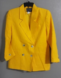 WOMAN'S ANDREA VICCARIO LONG SLEEVE 2BUTTON  YELLOW BLAZER TOP.100% LINEN.SZ 6 - Picture 1 of 8