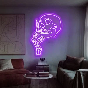 Smoking skull neon LED sign, bar neon sign, wall decoration, personalized gift - Picture 1 of 9