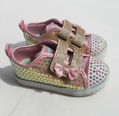 Girls  Sketchers Shoes Size 8 Sneaker Twinkle Toes  Gold Sequin - Image 1 of 4