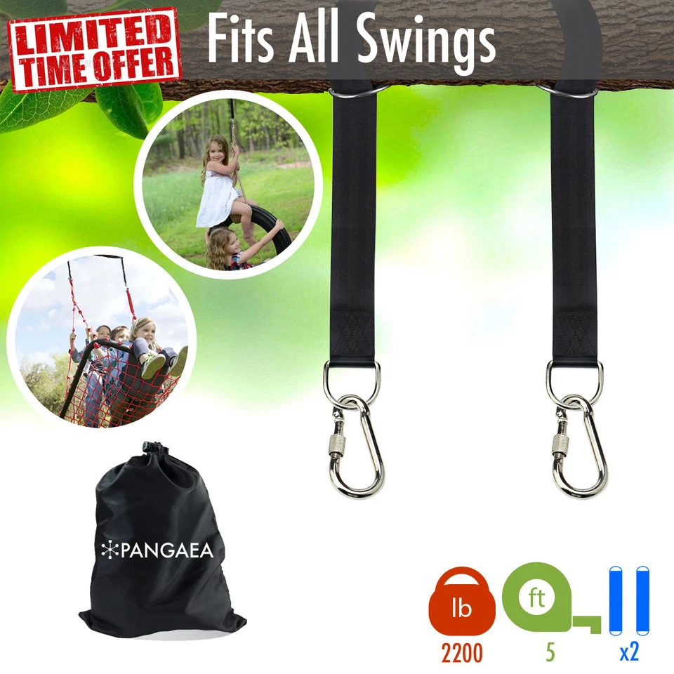 [Set of 2] 5FT 2200LB Tree Swing Hanging Hammock Straps Kit Nylon Carabiners - Image 1 of 4