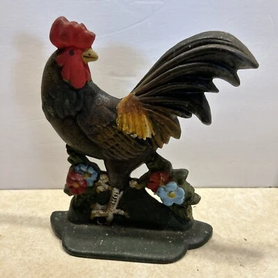 Tope de puerta de gallo de hierro fundido de 8" de alto decoración de pollo de granja Foto 1 de 4