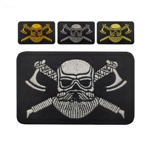 Embroidered Viking Axe Tactical Beard Skull Hook Loop Patch Army Fastener Badge - Picture 1 of 6