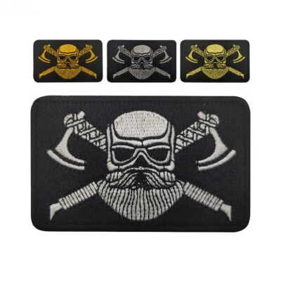 Embroidered Viking Axe Tactical Beard Skull Hook Loop Patch Army Fastener Badge - Image 1 of 2