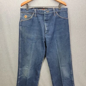 Wrangler Jeans Mens 36X34 Bootcut Flame Resistant Medium Wash Blue Denim FR13MWZ - Picture 1 of 18