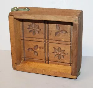 Collapsible Wooden Antique Rectangular Butter Mold – Floral Designs - Picture 1 of 6
