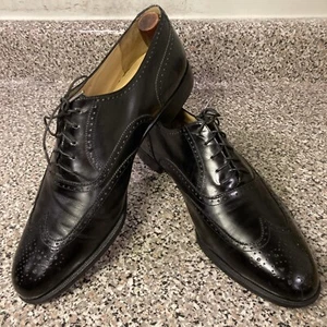 Salvatore Ferragamo Black Leather Wingtip Oxford Dress Shoes Mens Sz 10.5D VGUC - Picture 1 of 24