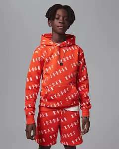 Nike Air Jordan Sweatshirt Boys Orange Hoodie Sweater All Over Print 95C184-N82 - Picture 1 of 4