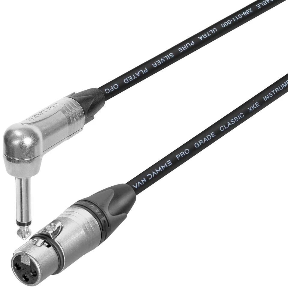 Cable negro de 3 m Neutrik hembra XLR a ángulo recto mono TS Jack Lead Van Damme