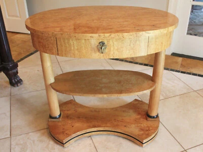 Mesa de noche vintage Henredon Biedermeier madera burl ovalada columnas ébano Foto 1 de 4