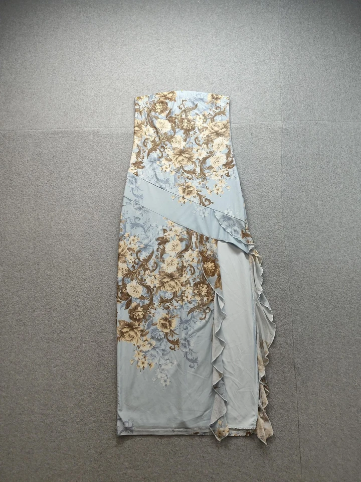 Charlotte Russe 连衣裙女式大号蓝色花卉无肩带荷叶边长裙晚礼服 — 第 1/4 张图片