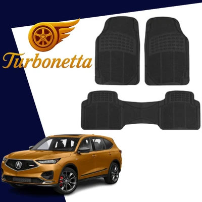 Compatível com todos os tapetes de assoalho de carros Acura 3 peças frente traseira borracha de alta tração preta - Imagem 1 de 4
