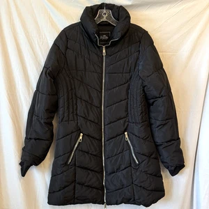 Royalty Womens Winter Black Heavy Puffer Warm Long Coat Parka Jacket Zip Size XL - Picture 1 of 14