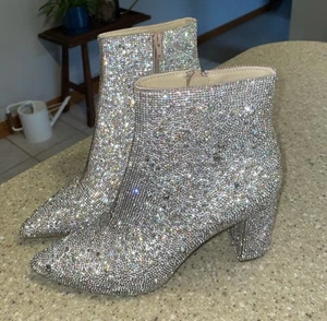 Betsey Johnson Bling Rhinestone Boots Size 8 Cady Pre-owned - Picture 1 of 4