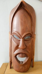 Vintage African Tribal Hand Carved Wooden Mask 34.5cm - Picture 1 of 9