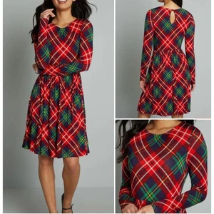 ModCloth rot kariert Langarm geraffte Taille A-Linie Midikleid XL sehr guter Zustand - Bild 1 von 11