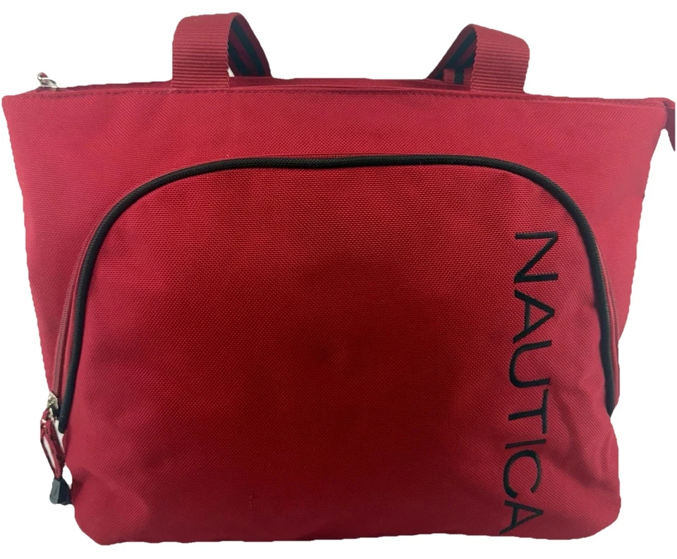 Bolso de Mano Grande Nautica Bolso de Hombro Laptop Rojo Negro Cierre de Cremallera 19" x 13" Usado en Excelente Condición Foto 1 de 4