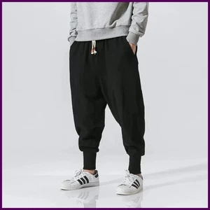 Pantaloni harem uomo cotone lino joggers larghi hip hop casual streetwear pantaloni - Foto 1 di 27