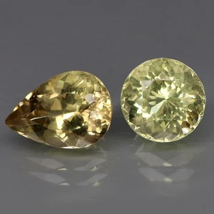 Pear Shape&Round 12x12 to 16x11mm.Natural Yellow Quartz Brazil 2Pcs/14.41Ct. - Picture 1 of 6