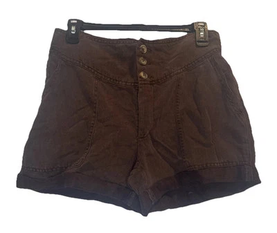 Pantalones Cortos Mujer Aerie Marrón 3 Botones Puños Mezcla Lino Talla S NUEVO Vacaciones de Verano Foto 1 de 4