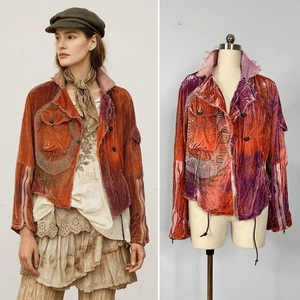 Y2K People of the Labyrinths Velvet Jacket M Deconstructed POTL Boho Art To Wear - Picture 1 of 17