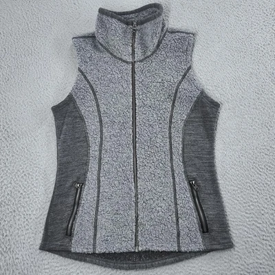 Chaleco Kuhl Mujer Pequeño Gris Sherpa Vellón Cremallera Completa Cuello Alto Bolsillos Cálido Foto 1 de 4