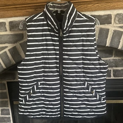 Chaleco acolchado con cremallera acolchada a rayas blancas y negras GAP talla grande usado en excelente estado-como nuevo Foto 1 de 4