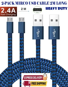 2 Pack Micro USB Lead For Samsung Phone Android Data Sync Long Charger Cable 2M - Picture 1 of 8