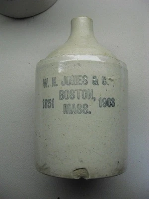 Керамический кувшин для виски Pre Prohibition W H Jones & Co 1851 Boston Mass 1909 1/2 галлона? - Изображение 1 из 4