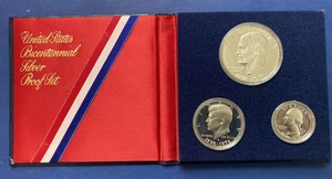 U.S. BICENTENNIAL SILVER PROOF SET 1776-1976 - 3 Coins 40% Silver - Picture 1 of 1