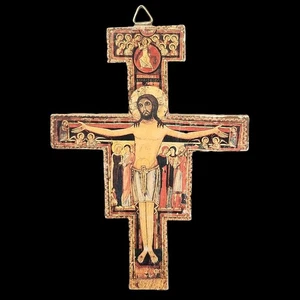 Vintage Rustic San Damiano Crucifix Catholic Faith Cross Wall Hanging Decor Read - Picture 1 of 11