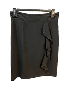 Black Pencil Skirt W/ruffle Junior Size 7 Classic Business Office Stylish. - Picture 1 of 5