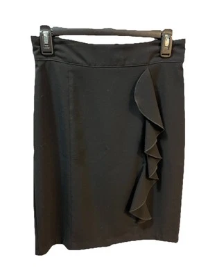 Black Pencil Skirt W/ruffle Junior Size 7 Classic Business Office Stylish. - Image 1 of 4
