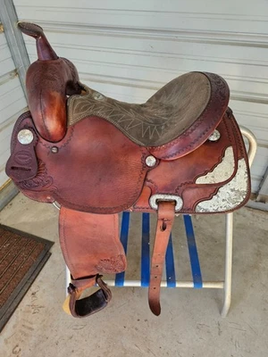 Use Older 15" Brown Color Billy Cook Barrel Saddle w/Some Silver #284 - Image 1 of 4