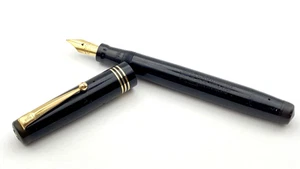 VINTAGE SWAN LEVERLESS L445/60 FOUNTAIN PEN IN BLACK 14K FINE NIB ENGLAND - Picture 1 of 15