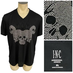 INC Skull T Shirt Mens XL Silver Beaded Skeleton Goth Halloween Horror Party - Picture 1 of 14