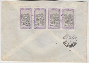FRENCH MADAGASCAR 1925 strip of 4 25c on cover *DIEGO SUAREZ-BADEN GERMANY* - Picture 1 of 4