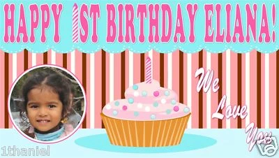 Cupcake Birthday Banner Personalized Custom Design Indoor Outdoor Party - Image 1 of 2