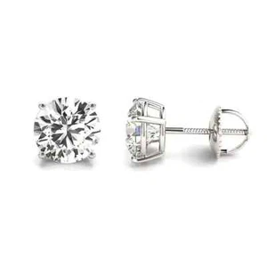 Aretes de diamantes cultivados en laboratorio de 0,50 TDW en oro blanco de 14 k EF/VS - Imagen 1 de 2
