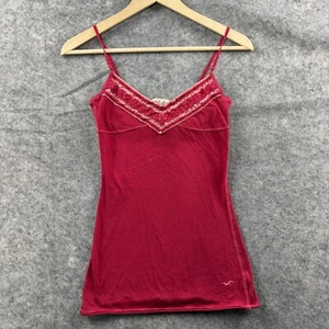 Hollister Tank Top Womens M Red Camisole Babydoll Y2K VTG Cotton Lace V Neck - Picture 1 of 10