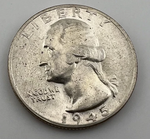 1945 S Washington Quarter GEM BU UNC Cover